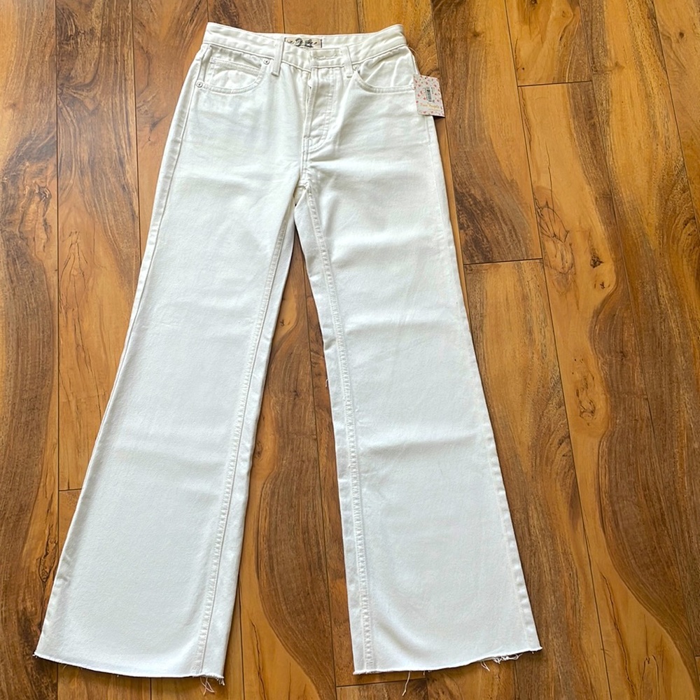 Free people white high waist wide leg jeans